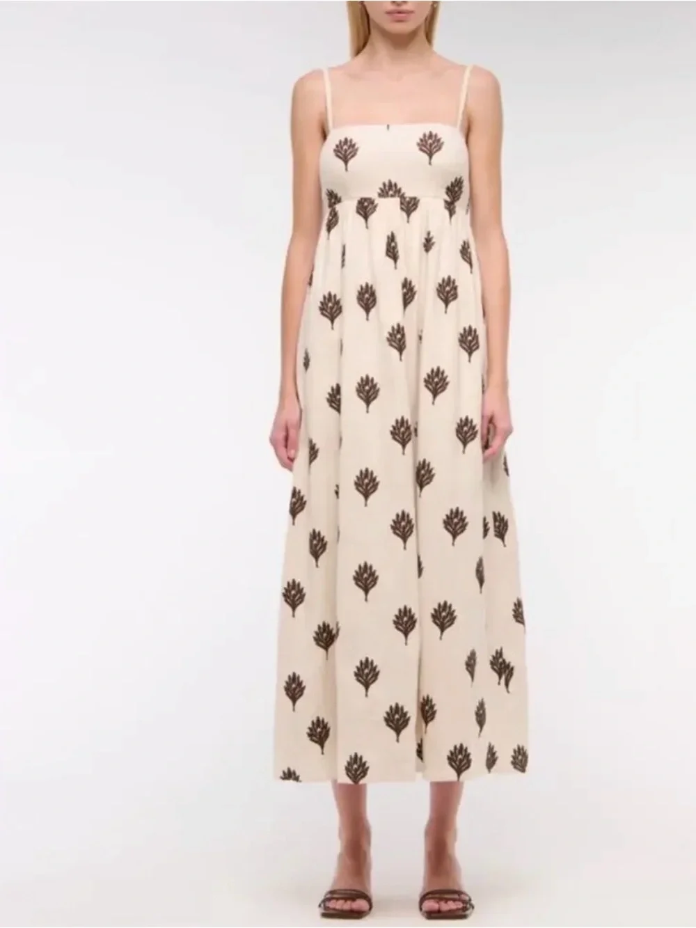 Abercrombie & Fitch Cream Maxi Dress with Brown Leaf Print